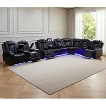Power Recliner Sectional Sofafor Living Room Furniture Set,Leather Reclining Sectional Couch and Loveseat with Coffee Table,Cup Holder,Storage Console for House/Home Theater, Black