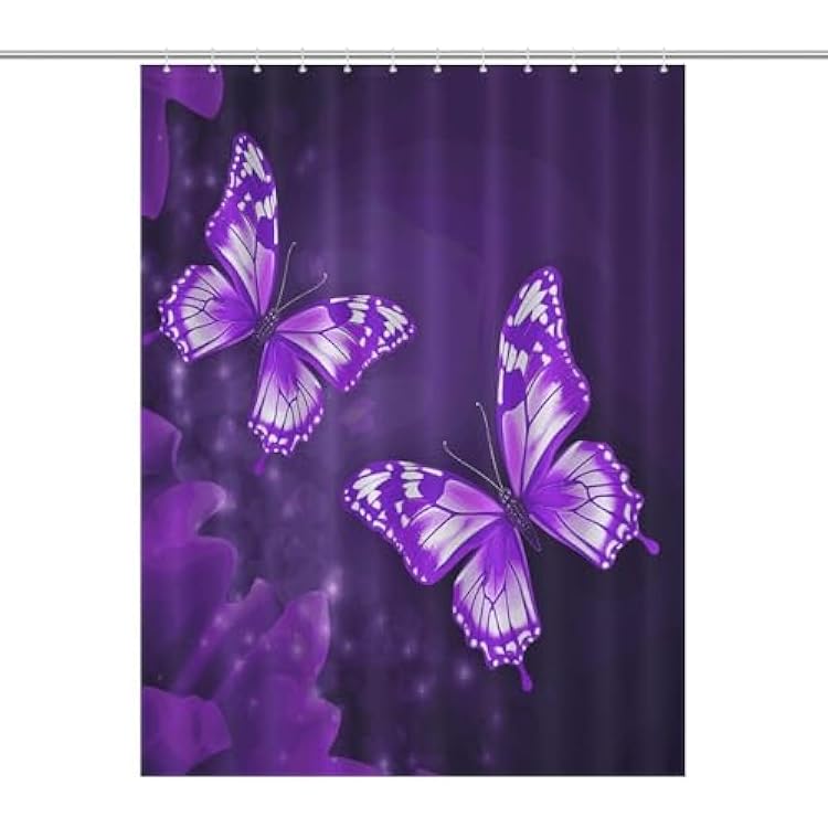 Shower Curtains Liner, Purple Butterflies Printed Waterproof Fabric Shower Curtain Liner Bath Curtain with Rust Proof Grommets 72x72 Inches