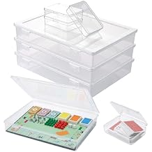 HFKPJRT 4 Pcs Clear Board Game Storage Containers with 4 Extra Card Boxes, Stackable Plastic Craft Organizer and Project Boxes for Scrapbook Paper, Art Supplies, Puzzle and Document Case