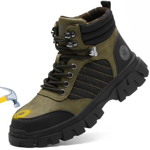 KELODON Waterproof Steel Toe Boots For Men-6 Inch Comfortable Mens Safety Work Boots Indestructible Steel Toe Shoes Lightweight Non Slip Puncture Resistant Industrial Construction Boot