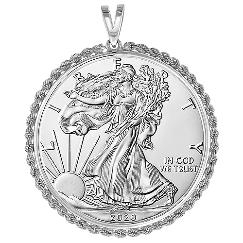 Sterling Silver Silver Eagle Rope Bezel Pendant for Men and Women Prong Back fits 41mm 1 oz Coin Not Included