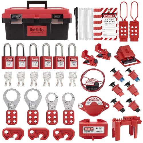 Lockout Tagout Kit Electrical Loto - Hasps, 6 Safety Padlocks,Clamp on and Universal Multipole Circuit Breaker Lockouts - Pole Breaker with Tool Box