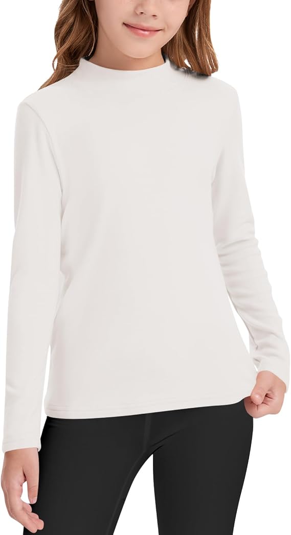 QBK Girls' Mock Turtleneck Fleece Basic Long Sleeve Shirt Casual Tee Tops for Toddler Kids (2t-12Years)