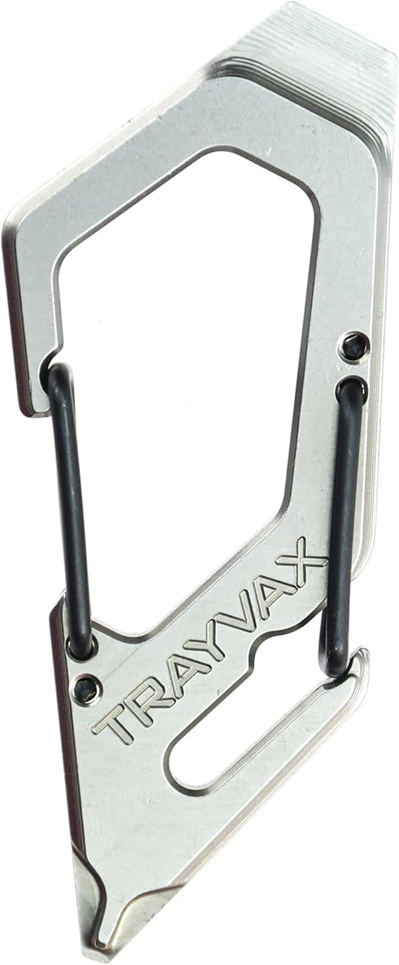 Trayvax Talon Carabiner Clip Multi-Tool, 420 Stainless Steel Quick Release Keychain Multitool with Bottle Opener and Screwdrivers, Silver
