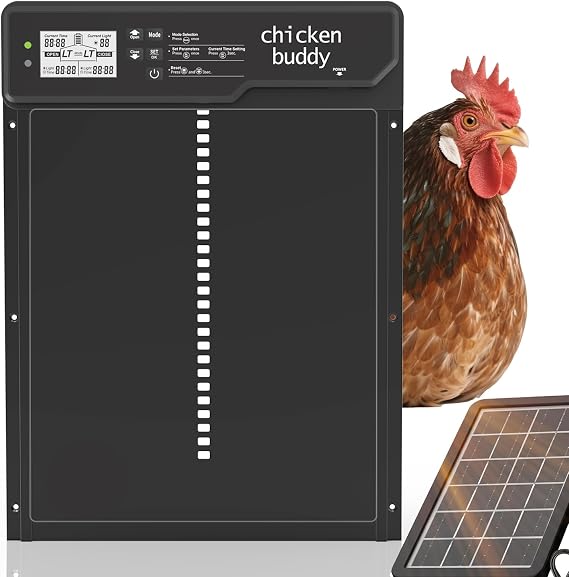 Automatic Chicken Coop Door Solar Powered Extra Large 10 x 14.3 LCD Display Automatic Chicken Door with 4 Modes Timer & Light Sensor, Aluminum Alloy Chicken Door