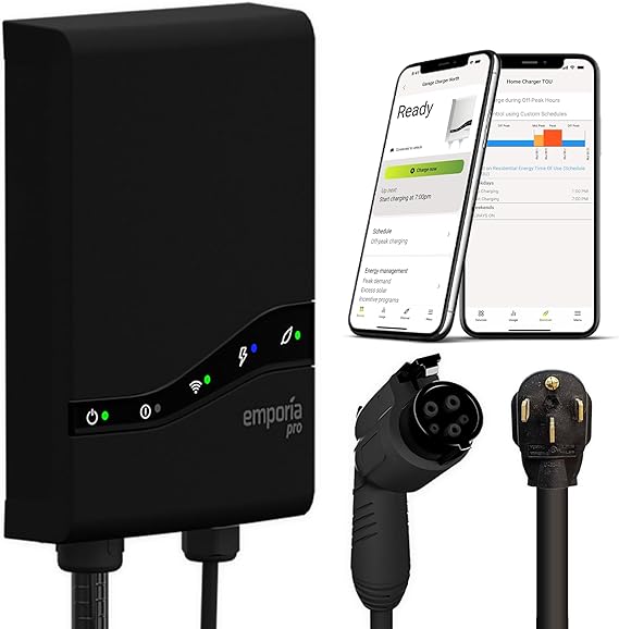 EMPORIA Pro Level 2 EV Charger with PowerSmart - 48 amp Fast EV Charger for Home with NEMA 14-50 and J1772 Connector - 240v Electric Vehicle Charging Station and 25' EV Charging Cable