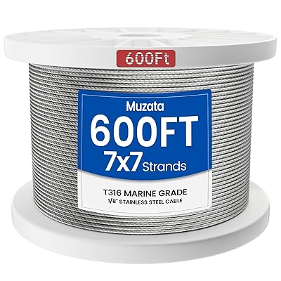 Muzata 600 ft 18 Stainless Steel Cable Railing System Hardware T316 Stainless Steel Wire Rope 7x7 Strands 1800 lb Breaking Strength Deck Cable Railing Kit for Indoor Outdoor Coastal WR02