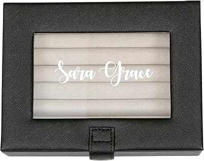 Mele & Co. Cole Personalized Glass Top Jewelry Box, Custom Engraved Jewelry Organizer Case for Rings, Earrings Black