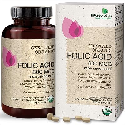 Futurebiotics Folic Acid 800mcg from Organic Lemon Peel USDA Certified Organic, 120 Vegetarian Tablets